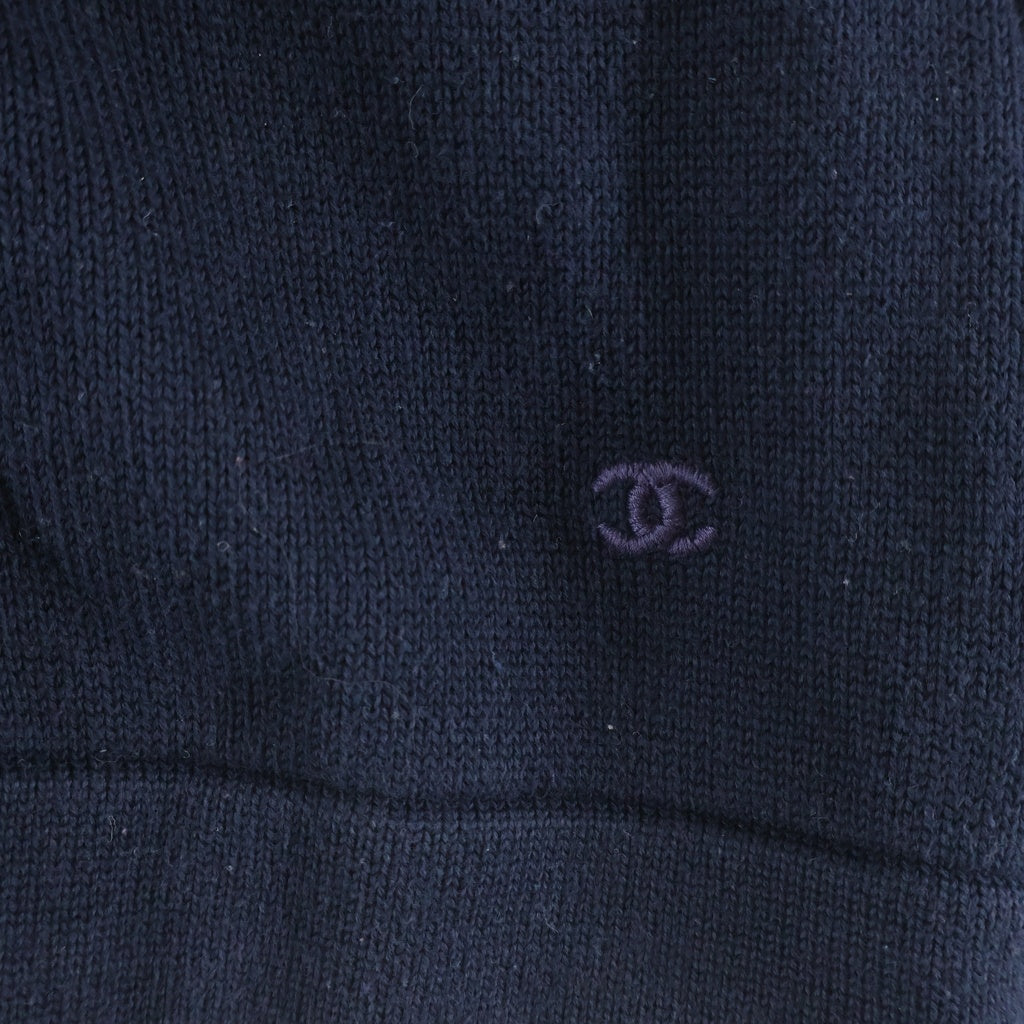 CHANEL(シャネル) ココマーク 金ボタン コットンカーディガン ロゴ スコットランド製 ネイビー レディース