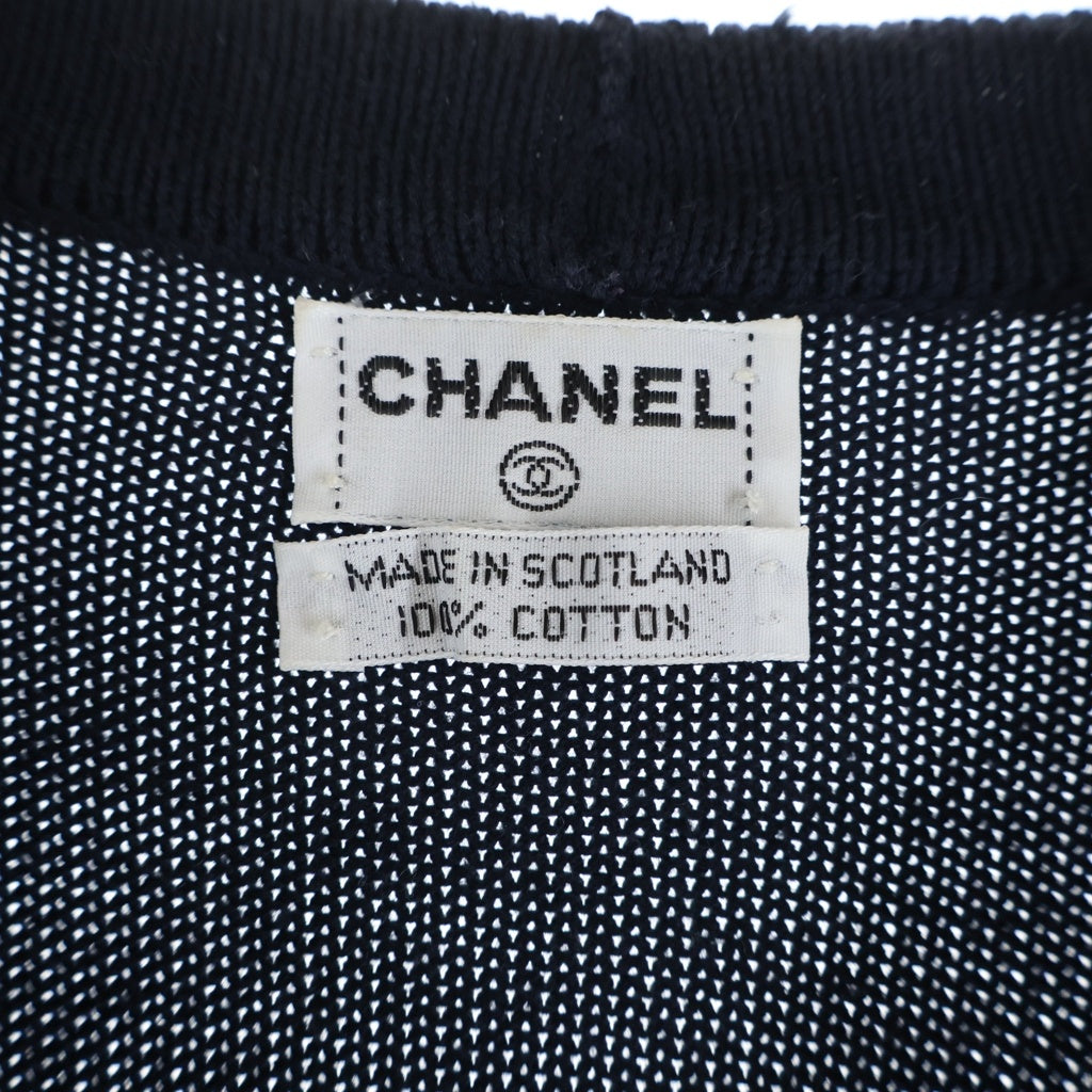 CHANEL(シャネル) ココマーク 金ボタン コットンカーディガン ロゴ スコットランド製 ネイビー レディース
