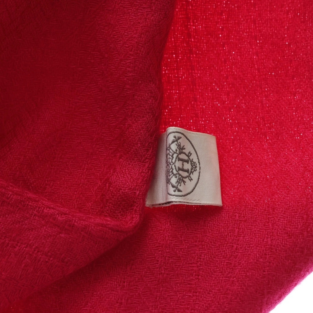 HERMES(エルメス) カシミア ロゴ 大判ストール マフラー フリンジ ピンク レディース