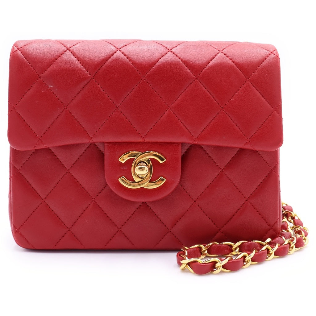 CHANEL(シャネル) ミニマトラッセ18 ラムスキン ゴールド金具 ターンロック シングルフラップ シングルショルダー チェーン ショルダーバッグ A01115 レッド レディース