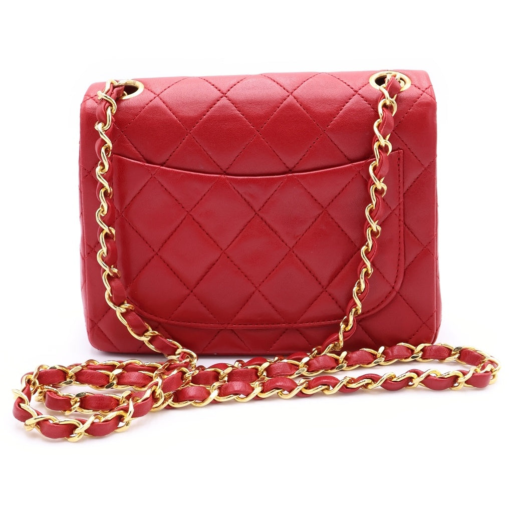 CHANEL(シャネル) ミニマトラッセ18 ラムスキン ゴールド金具 ターンロック シングルフラップ シングルショルダー チェーン ショルダーバッグ A01115 レッド レディース