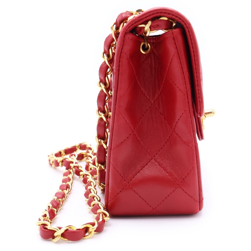 CHANEL(シャネル) ミニマトラッセ18 ラムスキン ゴールド金具 ターンロック シングルフラップ シングルショルダー チェーン ショルダーバッグ A01115 レッド レディース