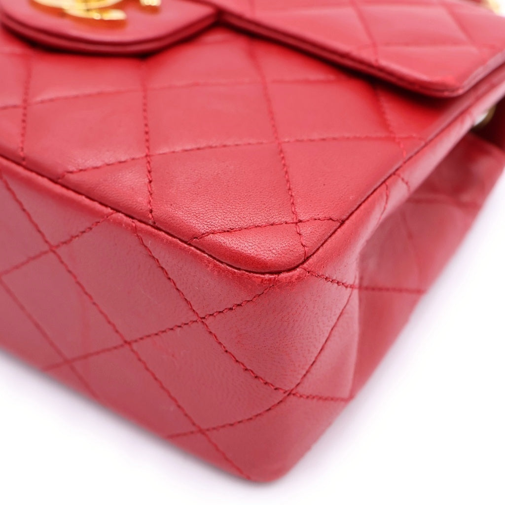 CHANEL(シャネル) ミニマトラッセ18 ラムスキン ゴールド金具 ターンロック シングルフラップ シングルショルダー チェーン ショルダーバッグ A01115 レッド レディース