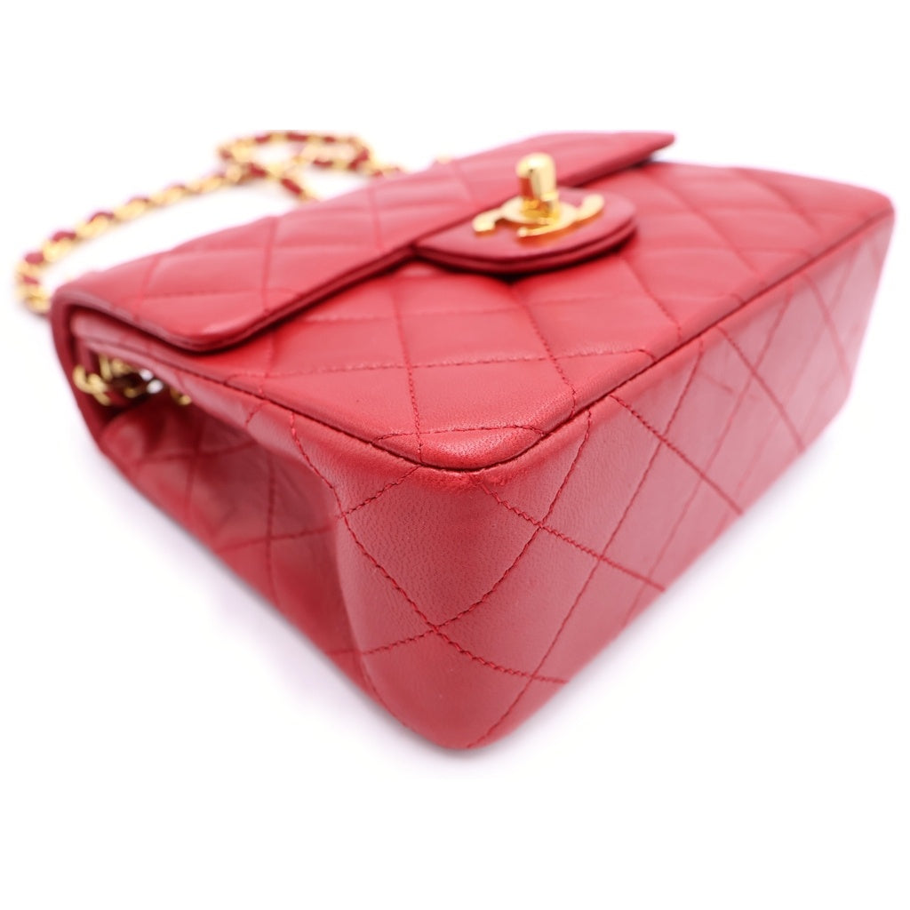 CHANEL(シャネル) ミニマトラッセ18 ラムスキン ゴールド金具 ターンロック シングルフラップ シングルショルダー チェーン ショルダーバッグ A01115 レッド レディース