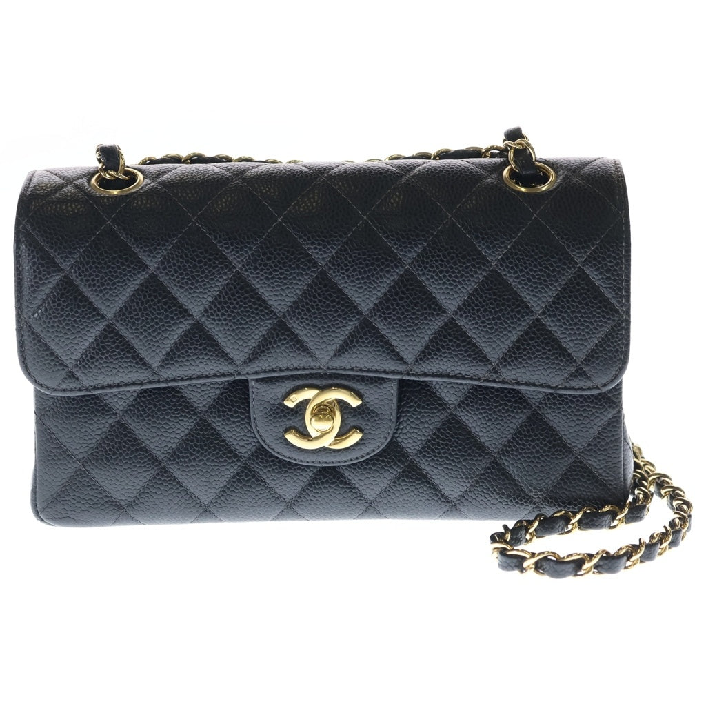 CHANEL(シャネル) マトラッセ23 WフラップWチェーンショルダーバッグ ブラック キャビアスキン A01113 ゴールド金具 レディース
