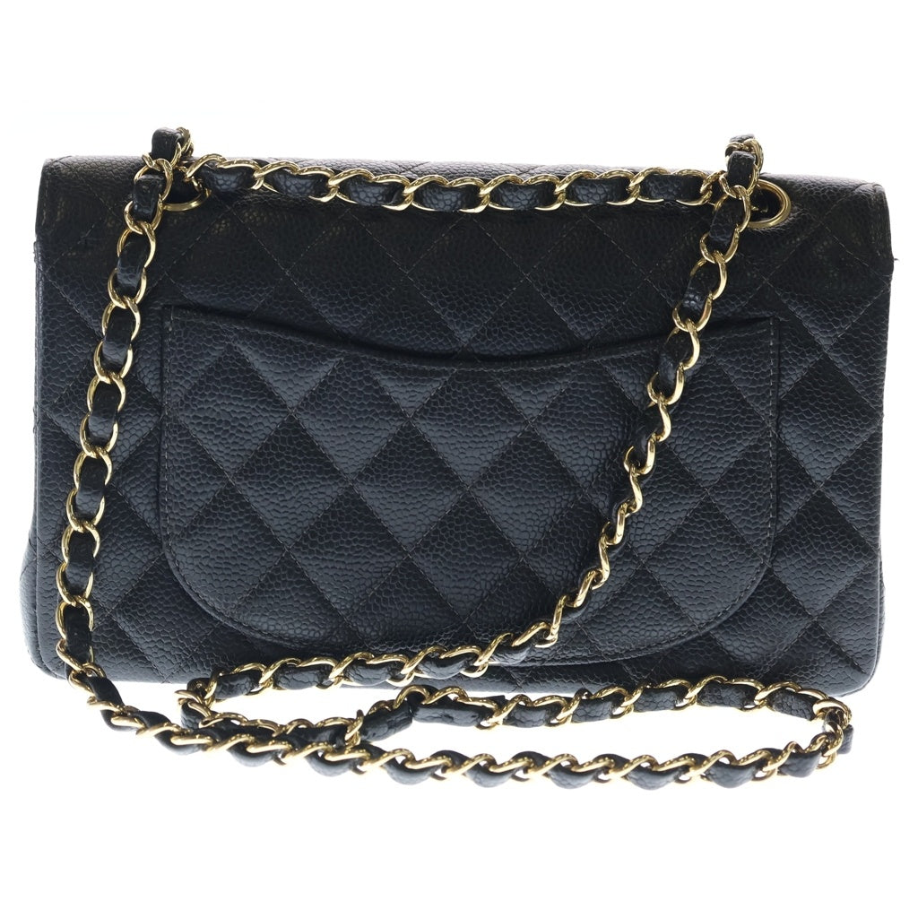 CHANEL(シャネル) マトラッセ23 WフラップWチェーンショルダーバッグ ブラック キャビアスキン A01113 ゴールド金具 レディース