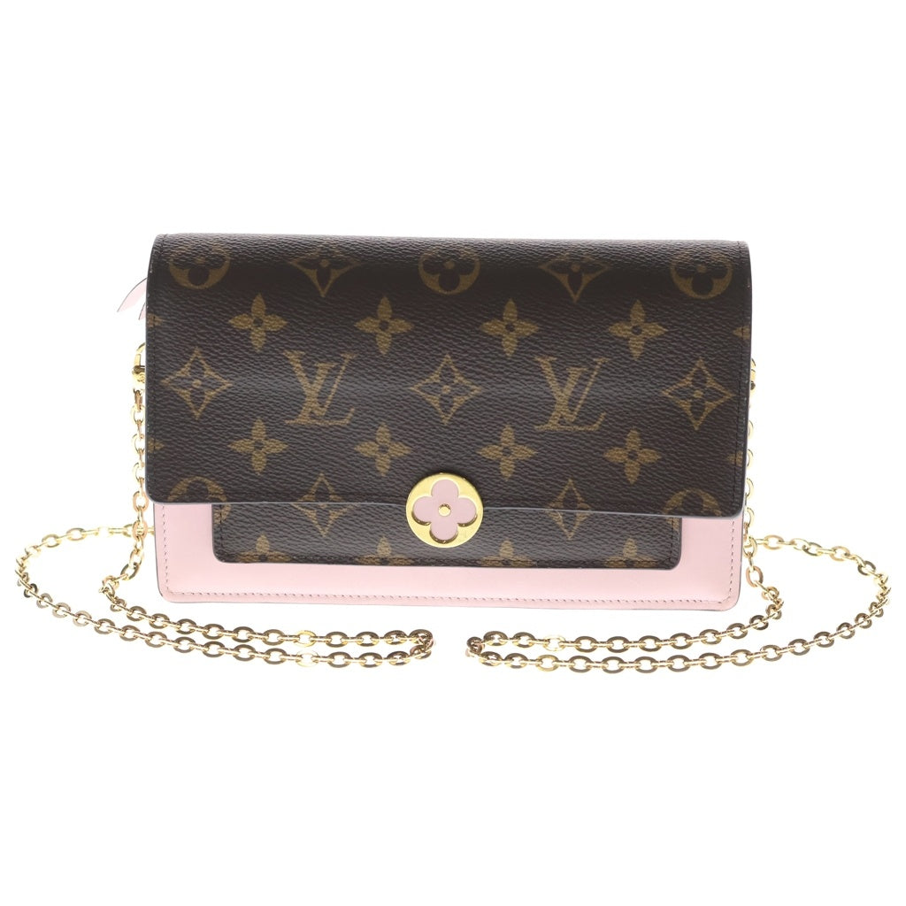 LOUIS VUITTON(ルイヴィトン) モノグラム ポルトフォイユ フロール チェーン ショルダーバッグ PVC レザー ローズバレリーヌ M67405 ICタイプ ブラウン/ピンク レディース
