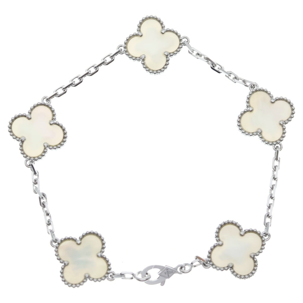 Van Cleef & Arpels(ヴァンクリーフアンドアーペル) ヴィンテージアルハンブラ マザーオブパール 5モチーフ Au750 K18WG ブレスレット VCARF48400 ホワイトゴールド レディース