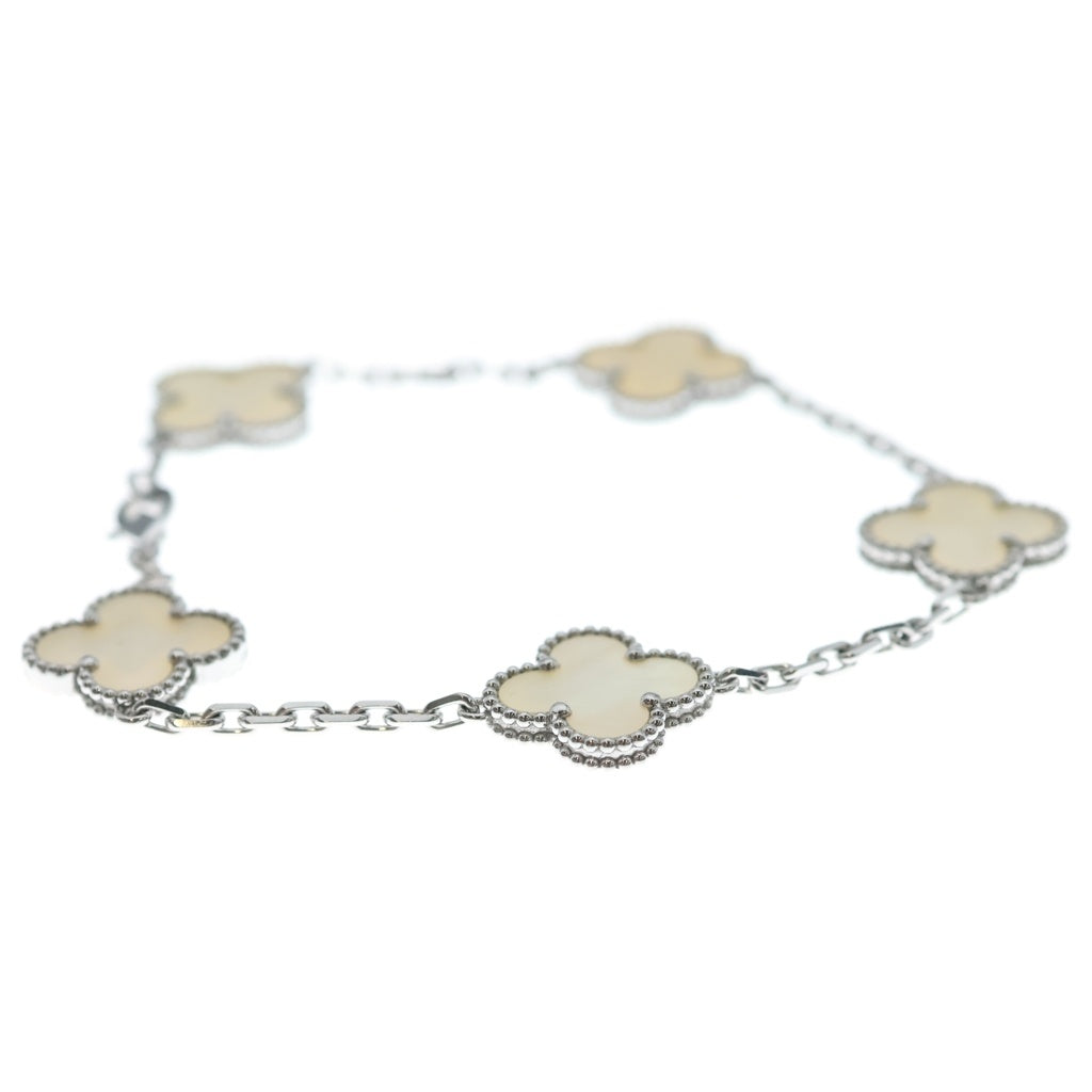Van Cleef & Arpels(ヴァンクリーフアンドアーペル) ヴィンテージアルハンブラ マザーオブパール 5モチーフ Au750 K18WG ブレスレット VCARF48400 ホワイトゴールド レディース