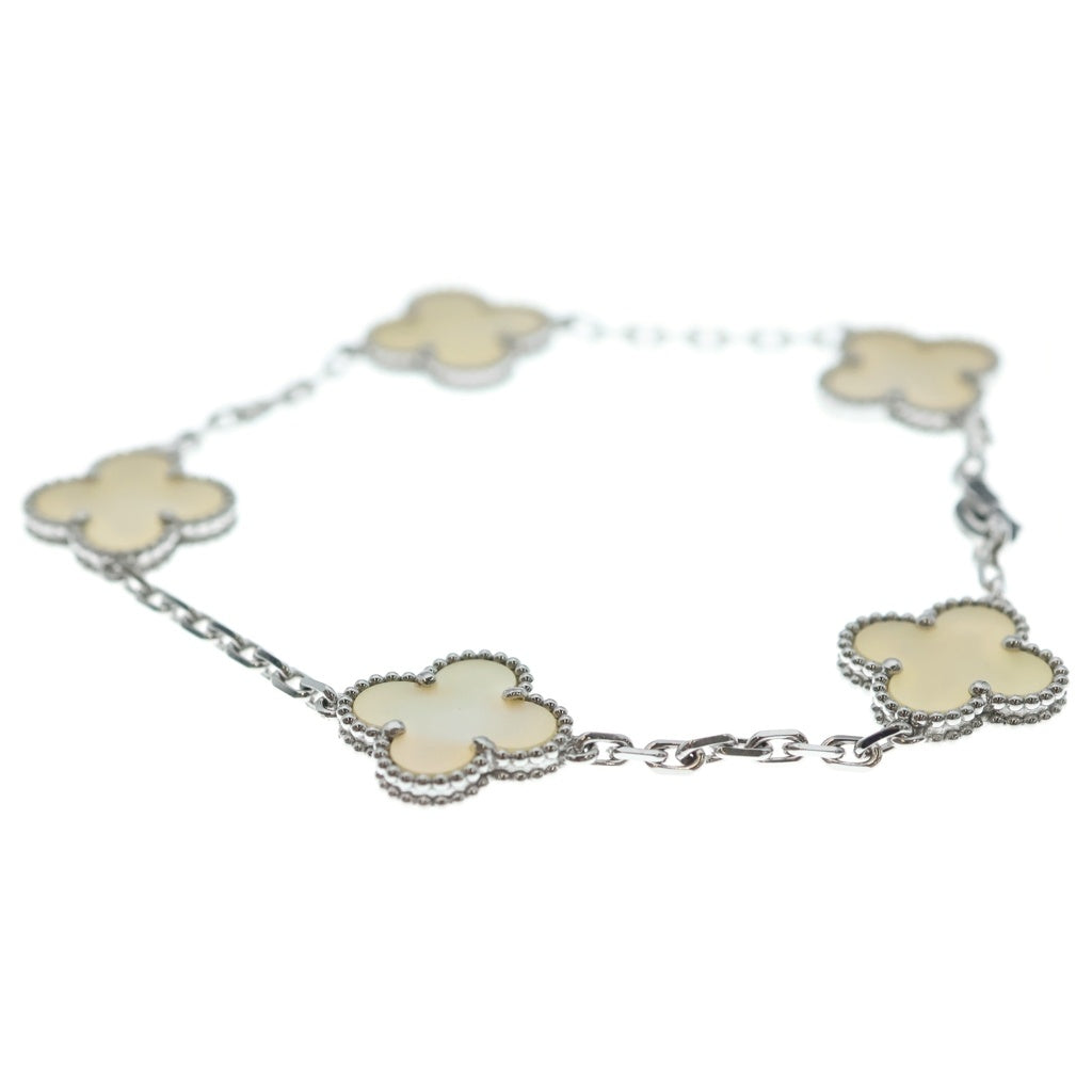 Van Cleef & Arpels(ヴァンクリーフアンドアーペル) ヴィンテージアルハンブラ マザーオブパール 5モチーフ Au750 K18WG ブレスレット VCARF48400 ホワイトゴールド レディース