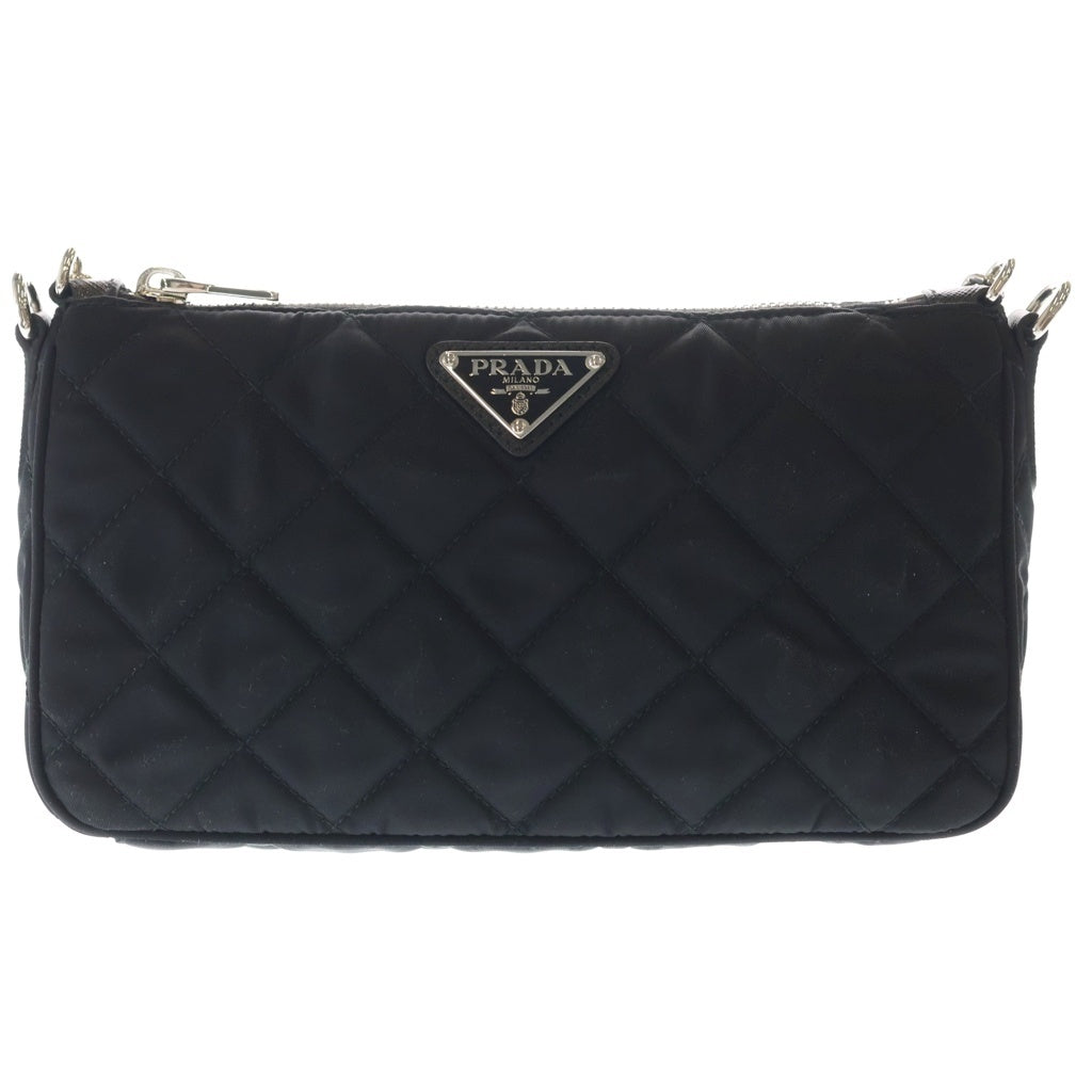 PRADA(プラダ) キルティング チェーンショルダーバッグ ブラック ナイロン 1BH026 シルバー金具 レディース