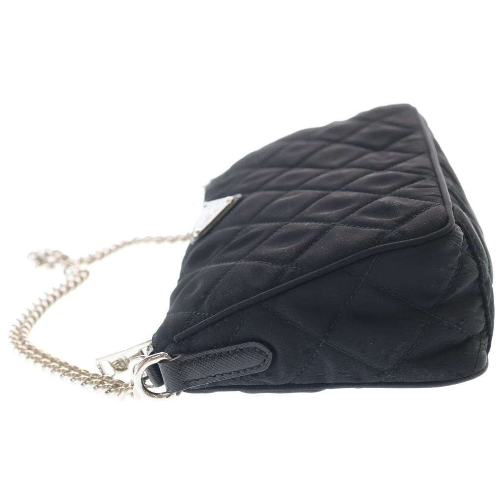 PRADA(プラダ) キルティング チェーンショルダーバッグ ブラック ナイロン 1BH026 シルバー金具 レディース