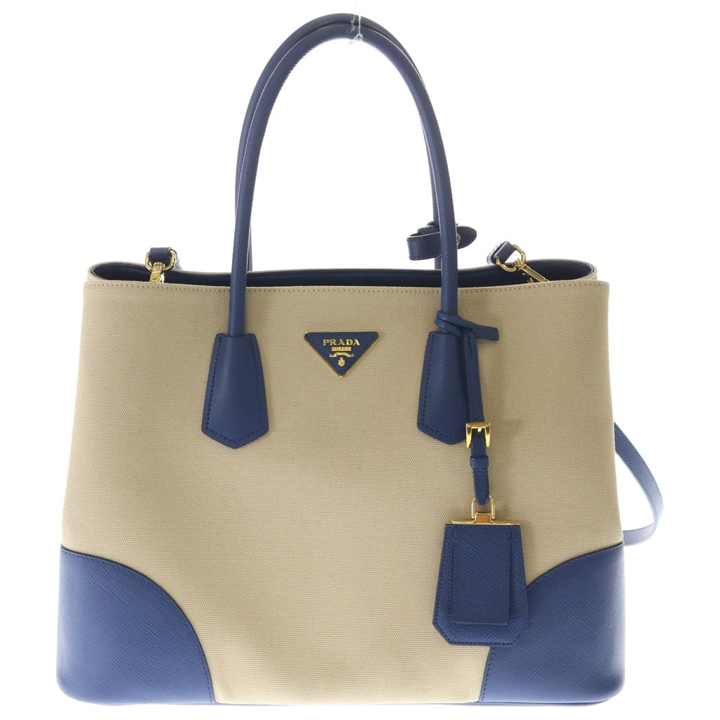 PRADA(プラダ) カナパシティ トート ショルダーバッグ 2WAY サフィアーノ レザー キャンバス ブルー/ベージュ BN2887 レディース