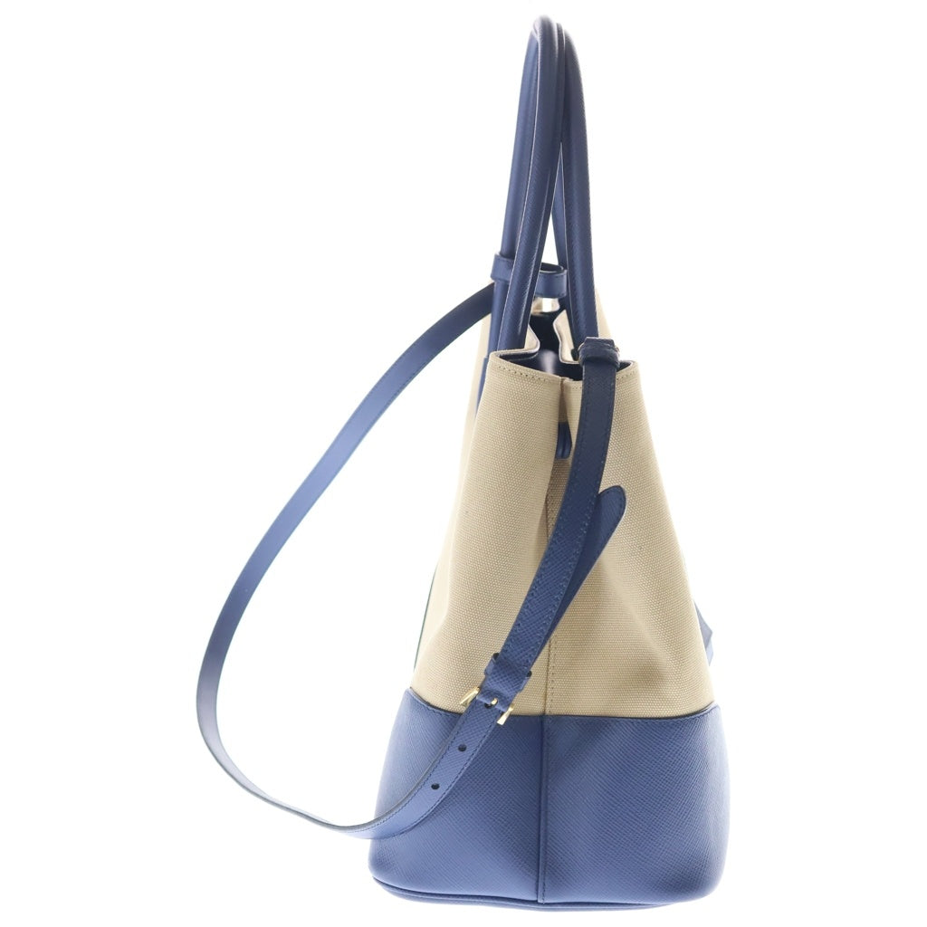 PRADA(プラダ) カナパシティ トート ショルダーバッグ 2WAY サフィアーノ レザー キャンバス ブルー/ベージュ BN2887 レディース