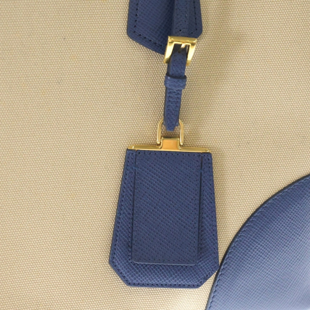 PRADA(プラダ) カナパシティ トート ショルダーバッグ 2WAY サフィアーノ レザー キャンバス ブルー/ベージュ BN2887 レディース