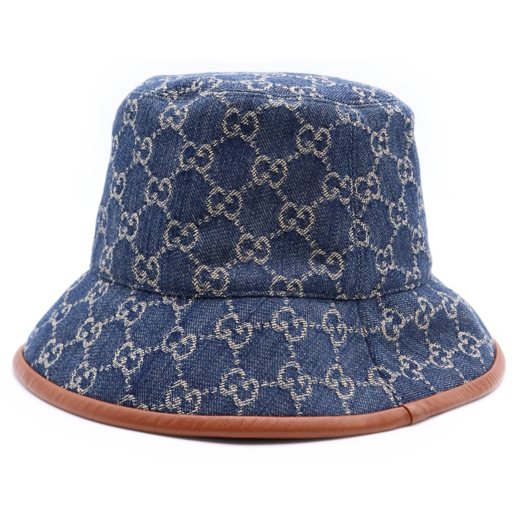 GUCCI(グッチ) GGキャンバス バケットハット インディゴ コットン×レザー 576371 レディース
