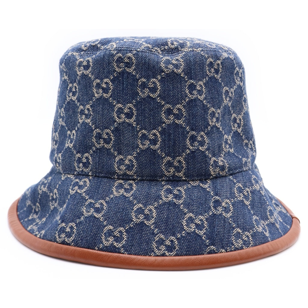 GUCCI(グッチ) GGキャンバス バケットハット インディゴ コットン×レザー 576371 レディース