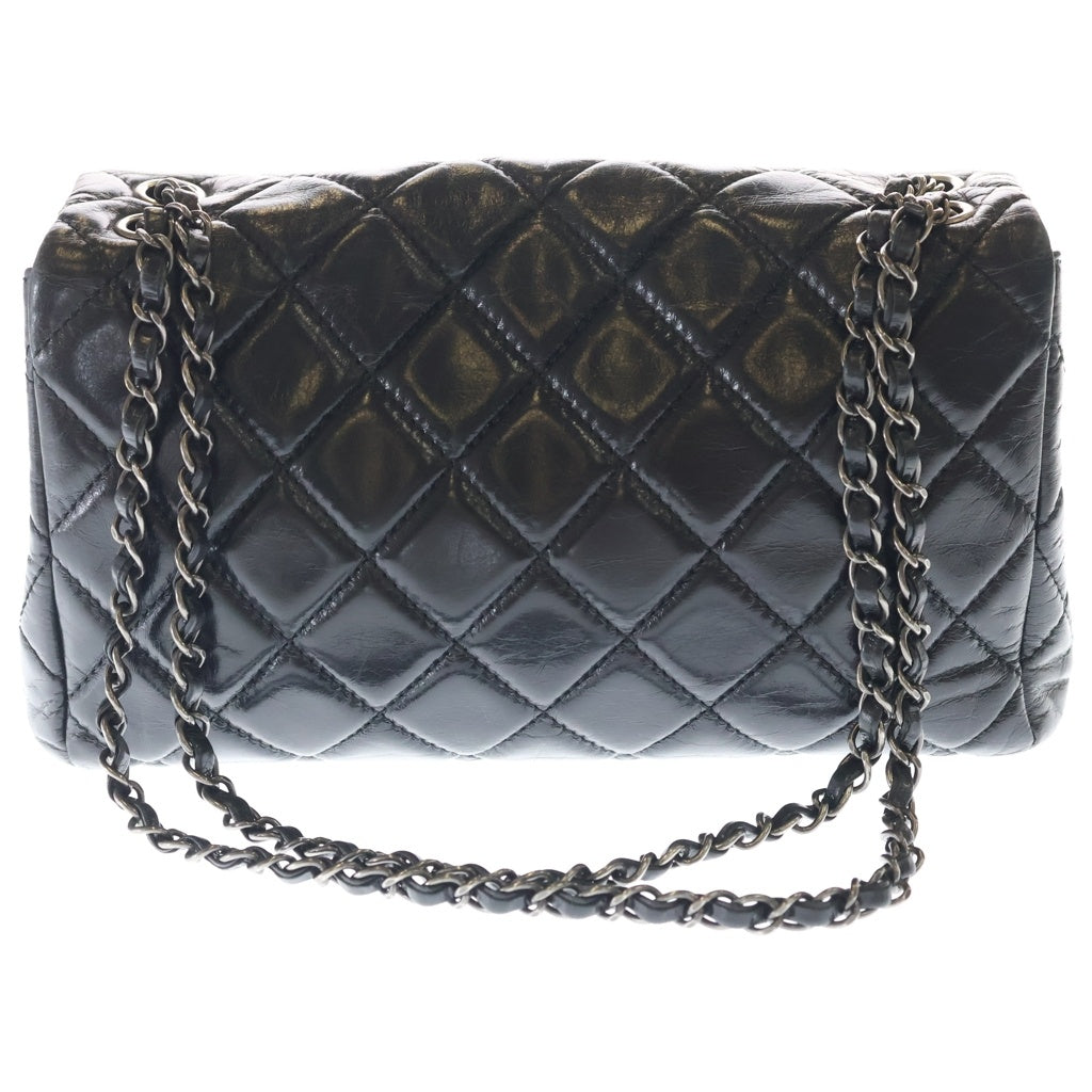 CHANEL(シャネル) マトラッセ30 ココマーク シングルフラップ Wチェーン ショルダーバック シルバー金具 シャイニーカーフスキン ブラック レディース