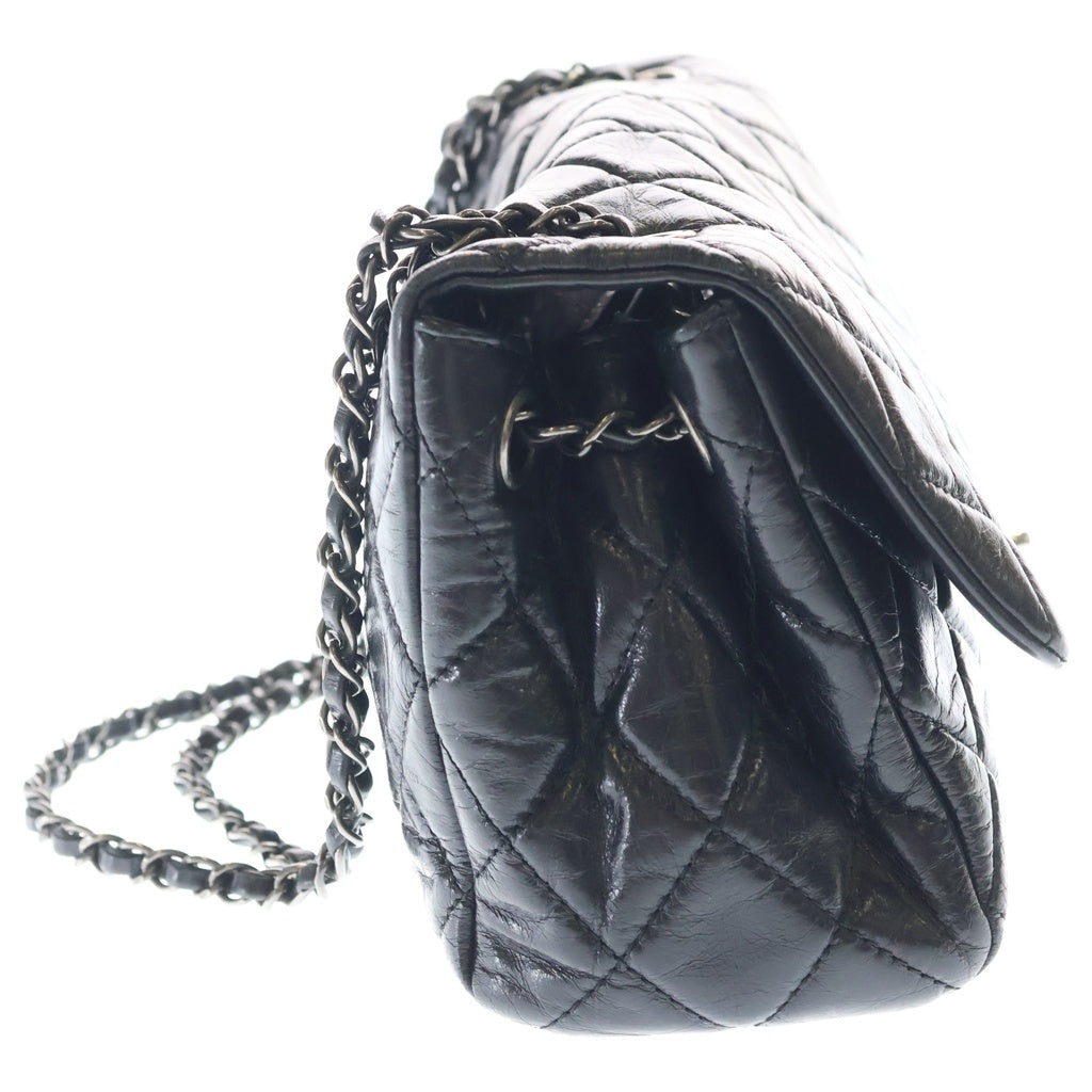 CHANEL(シャネル) マトラッセ30 ココマーク シングルフラップ Wチェーン ショルダーバック シルバー金具 シャイニーカーフスキン ブラック レディース