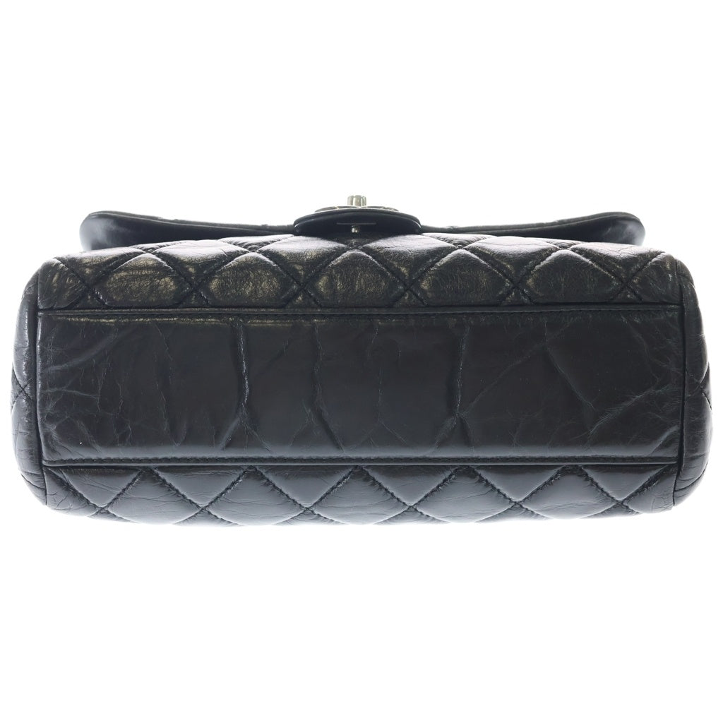 CHANEL(シャネル) マトラッセ30 ココマーク シングルフラップ Wチェーン ショルダーバック シルバー金具 シャイニーカーフスキン ブラック レディース
