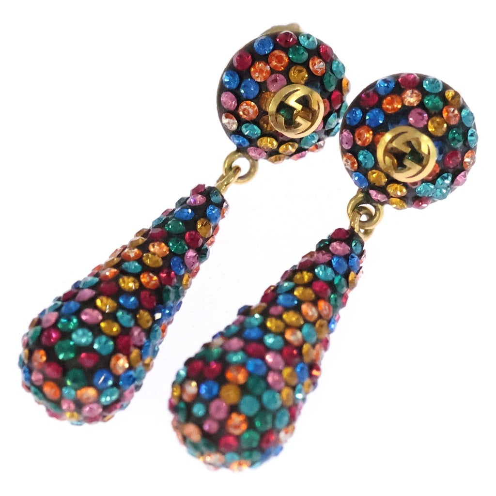 GUCCI(グッチ) インターロッキングG ビジュー ドロップピアス ゴールド×マルチカラー レディース