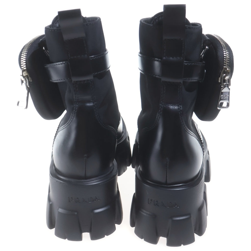 PRADA(プラダ) モノリス ポーチ付き レザーショートブーツ 革靴 シューズ Re-Nylon トライアングルロゴ ブラック 1T255M レディース