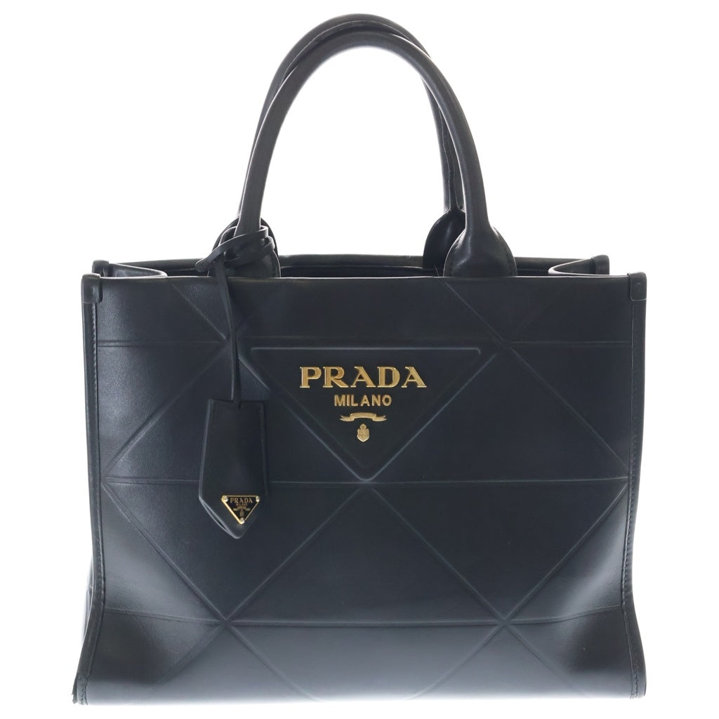 PRADA(プラダ) シンボル ステッチ スモール 2WAYハンドバッグ ショルダーバッグ ブラック レザー 1BA396 ゴールド金具 レディース
