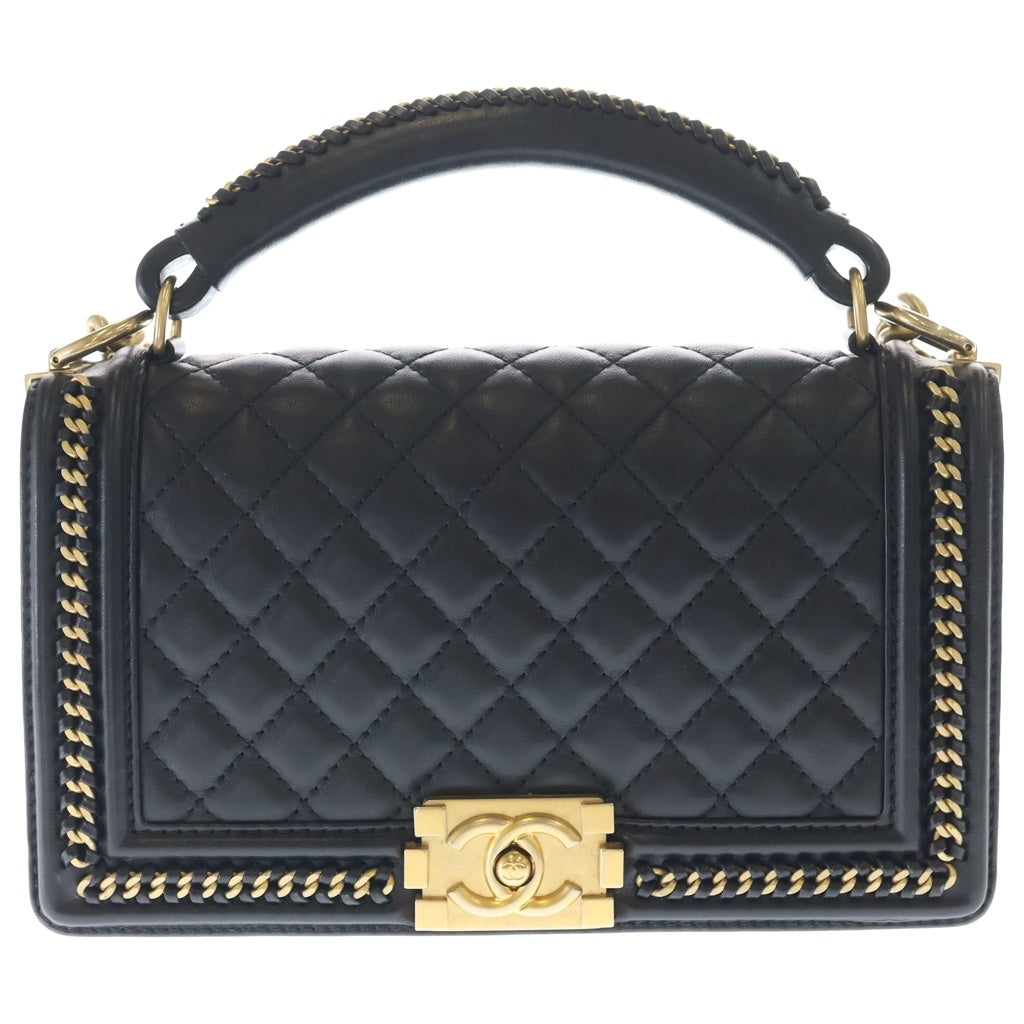 CHANEL(シャネル) ボーイシャネル トップハンドル 2WAYハンドバッグ チェーンショルダーバッグ ブラック ラムスキン A94805 ゴールド金具 レディース