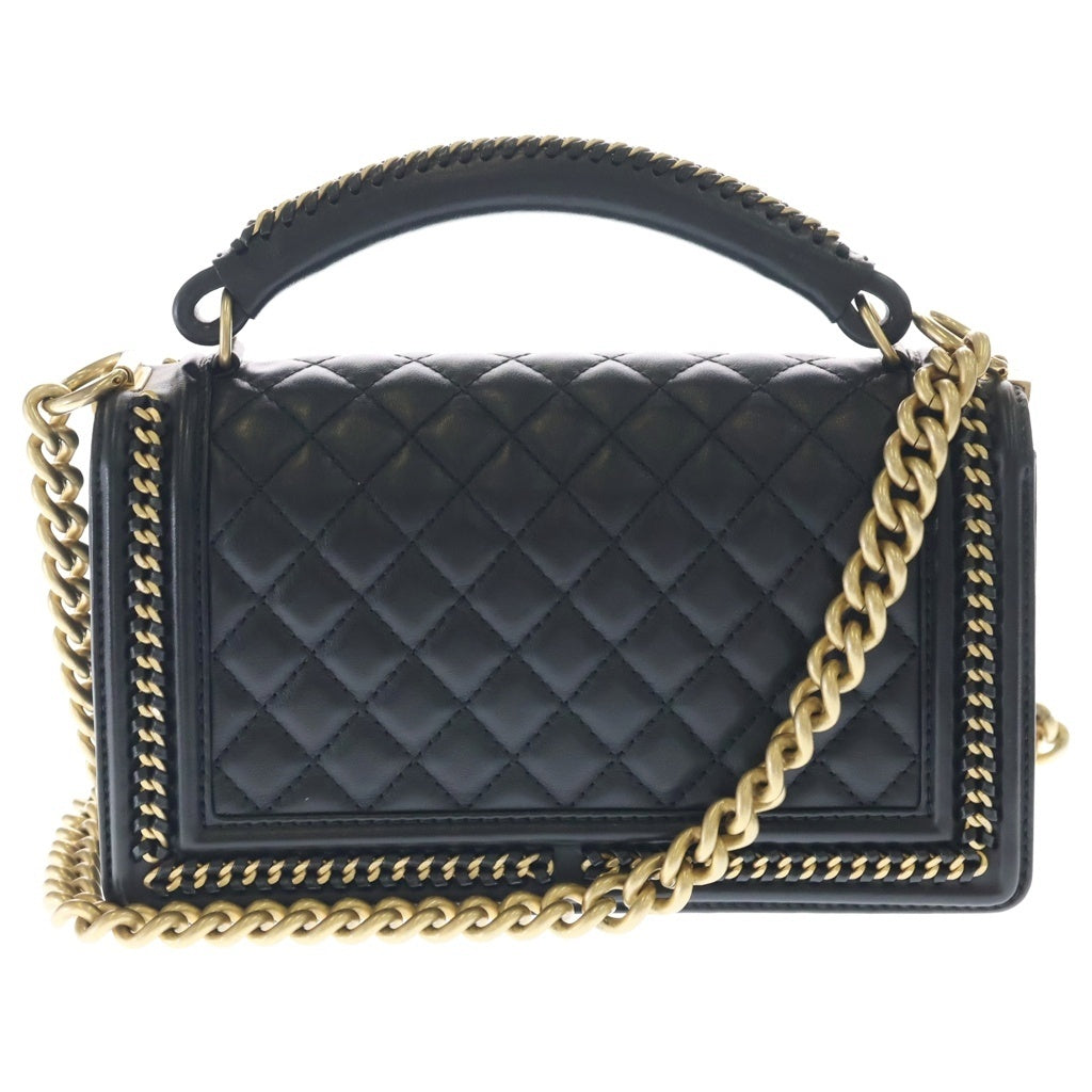 CHANEL(シャネル) ボーイシャネル トップハンドル 2WAYハンドバッグ チェーンショルダーバッグ ブラック ラムスキン A94805 ゴールド金具 レディース