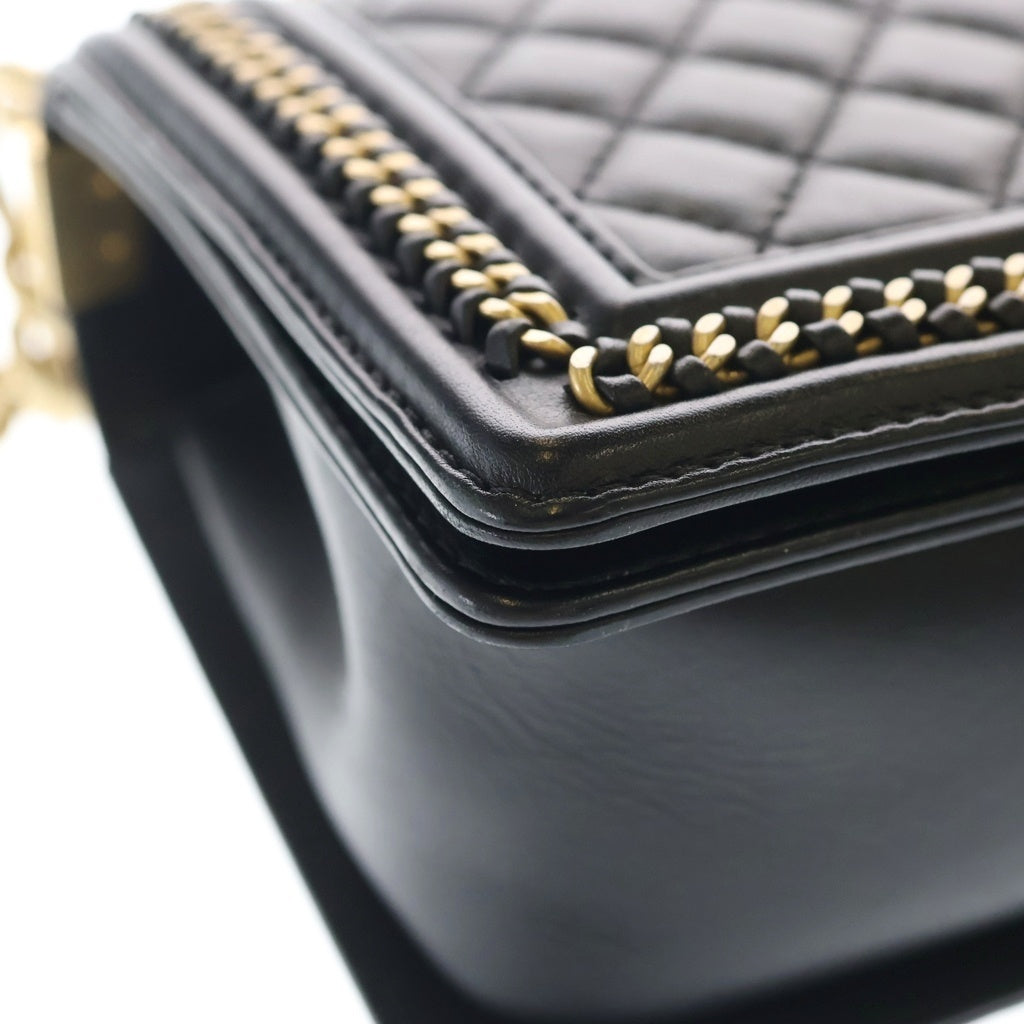 CHANEL(シャネル) ボーイシャネル トップハンドル 2WAYハンドバッグ チェーンショルダーバッグ ブラック ラムスキン A94805 ゴールド金具 レディース