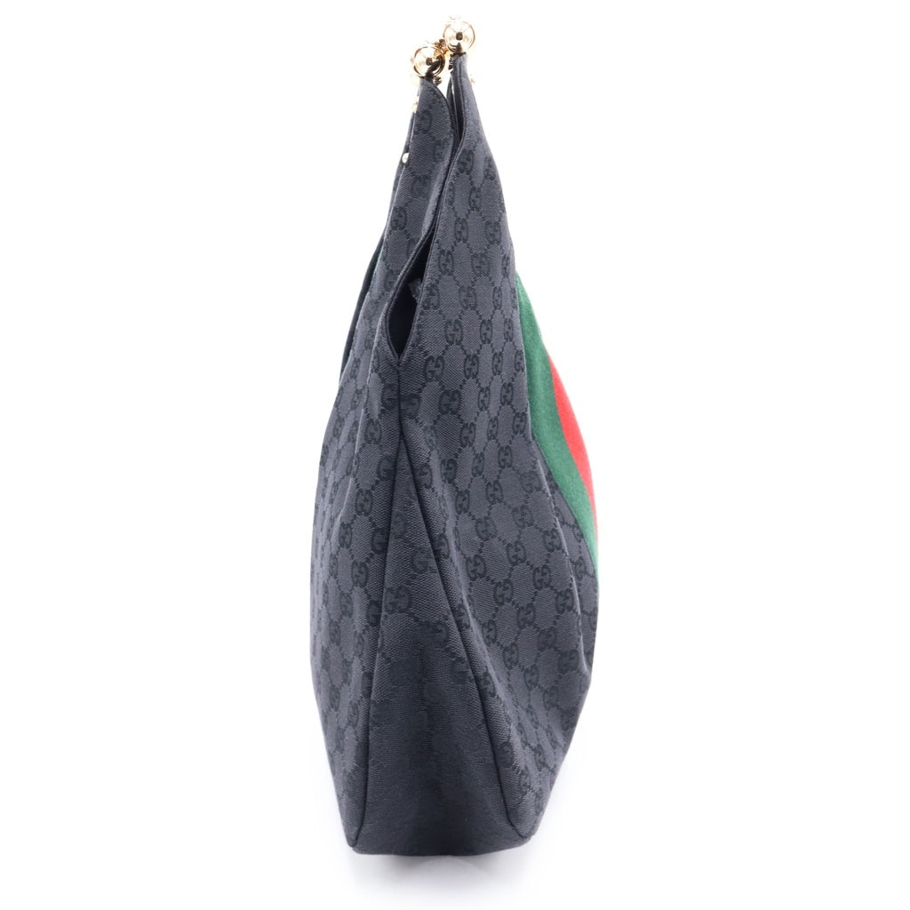 GUCCI(グッチ) GGキャンバス ウェブライン メタル バンブー トートバッグ ブラック 128989 レディース
