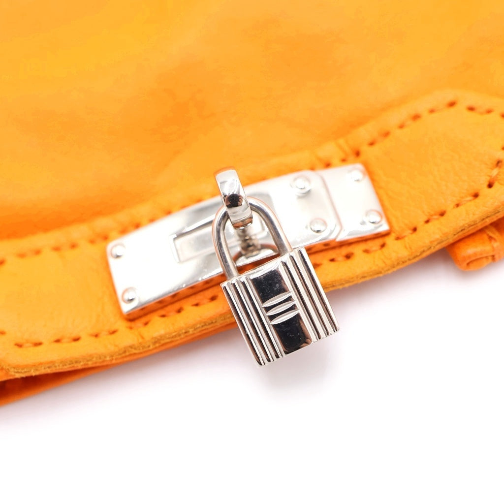 HERMES(エルメス) ケリー バックル カデナ ラムスキン レザー グローブ 手袋 シルバー金具 オレンジ レディース