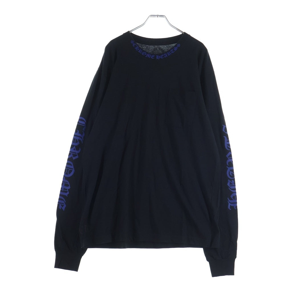 CHROME HEARTS(クロムハーツ) Neck Logo L/S Tee ネックロゴプリント ロングスリーブ 長袖Tシャツ カットソー ブラック/ブルー
