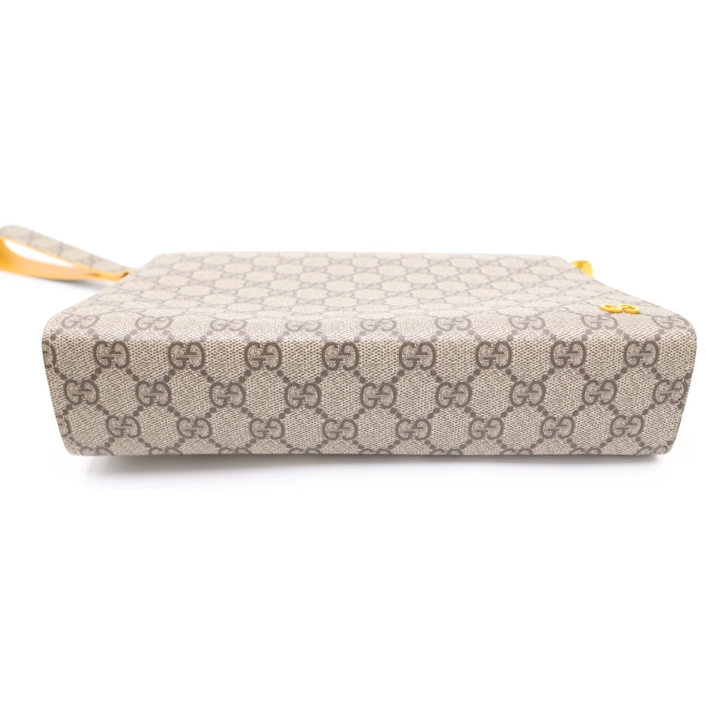 GUCCI(グッチ) GGスプリーム PVC レザー スモールポーチ クラッチバッグ セカンドバッグ バイカラー ベージュ/イエロー 768255
