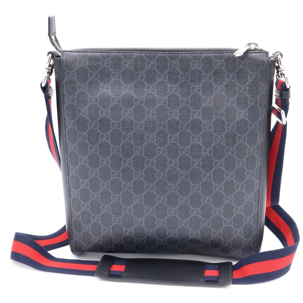GUCCI(グッチ) GGスプリーム タイガー ワッペン クーリエ メッセンジャーバッグ ショルダーバッグ ブラック キャンバス×レザー 474137 シルバー金具 レディース