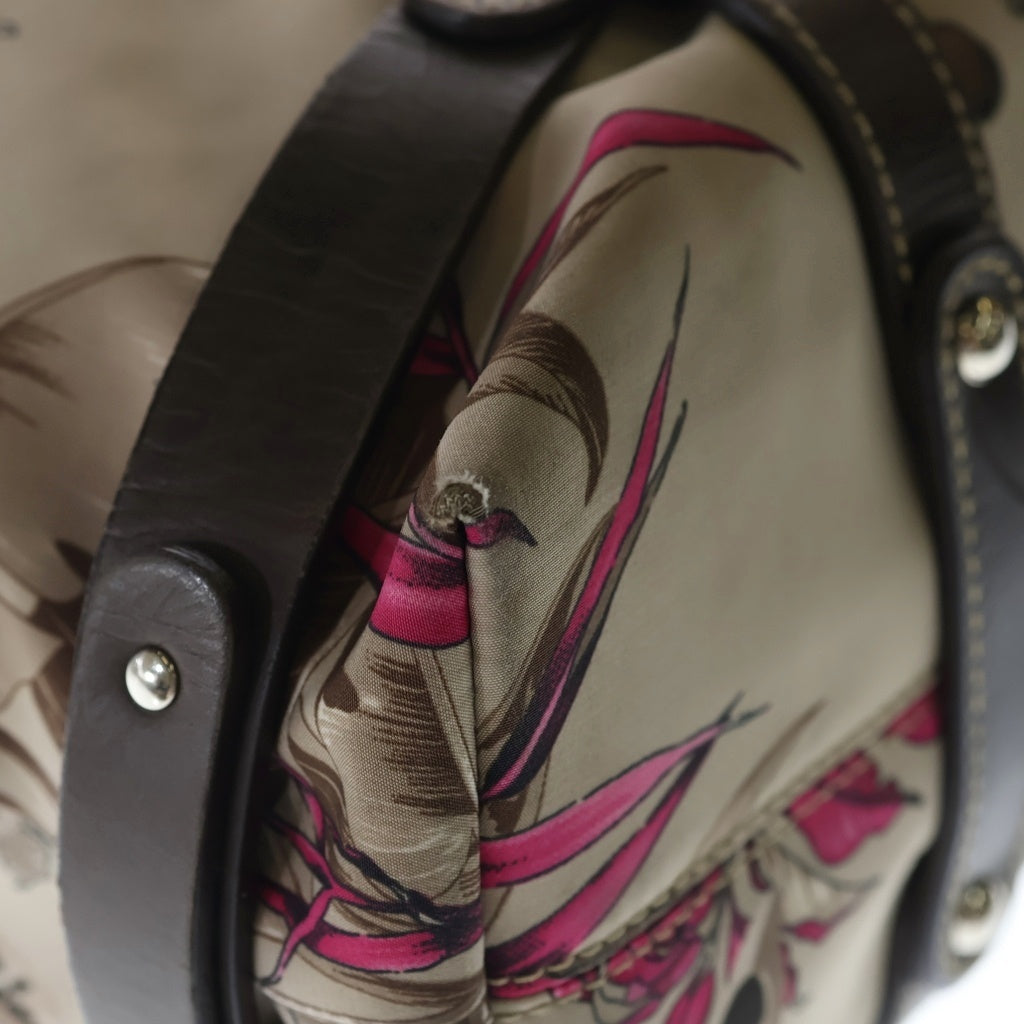 FERRAGAMO(フェラガモ) トートバッグ トラ柄 ハンドバッグ ブラウン レザー×ナイロン シルバー金具 レディース