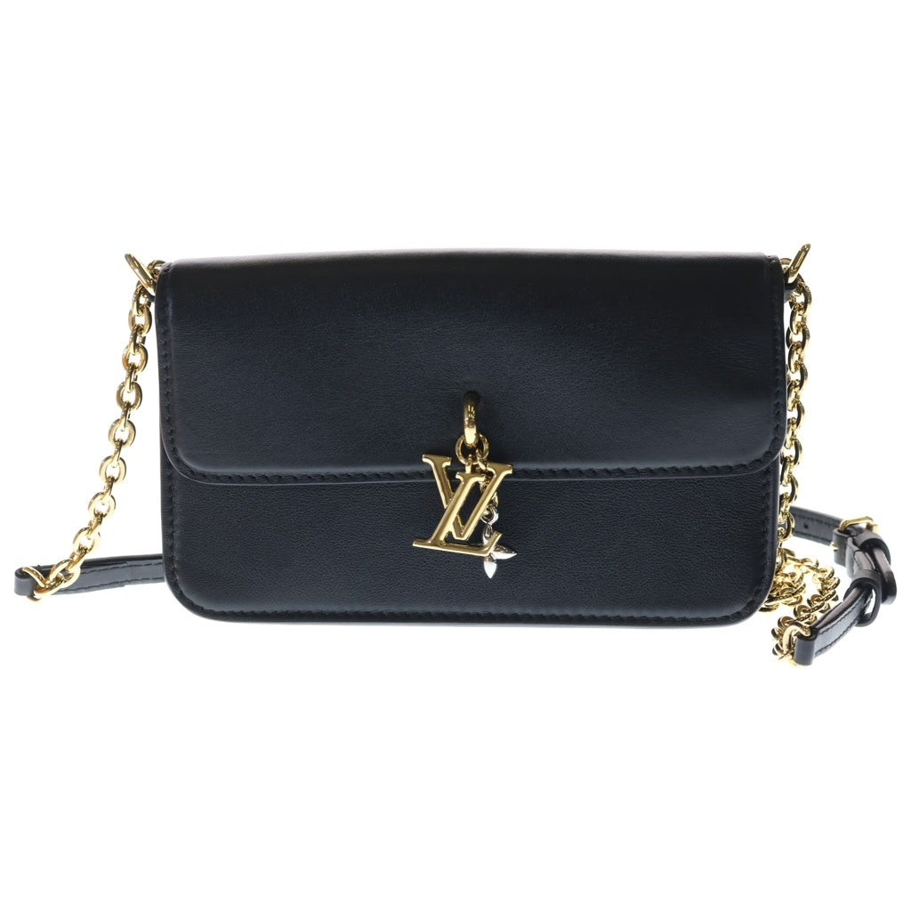 LOUIS VUITTON(ルイヴィトン) チェーン・LVブルーム チェーンショルダーバッグ ブラック レザー M14564 ゴールド金具 レディース