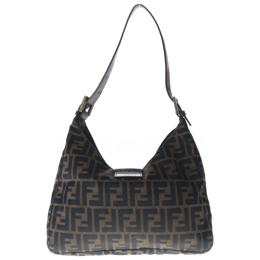 FENDI(フェンディ) ハンドバッグ マンマバケット ズッカ柄 ワンショルダーバッグ ブラック×ブラウン ナイロン×レザー 265690 シルバー金具 レディース