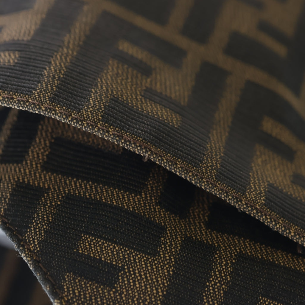 FENDI(フェンディ) ハンドバッグ マンマバケット ズッカ柄 ワンショルダーバッグ ブラック×ブラウン ナイロン×レザー 265690 シルバー金具 レディース