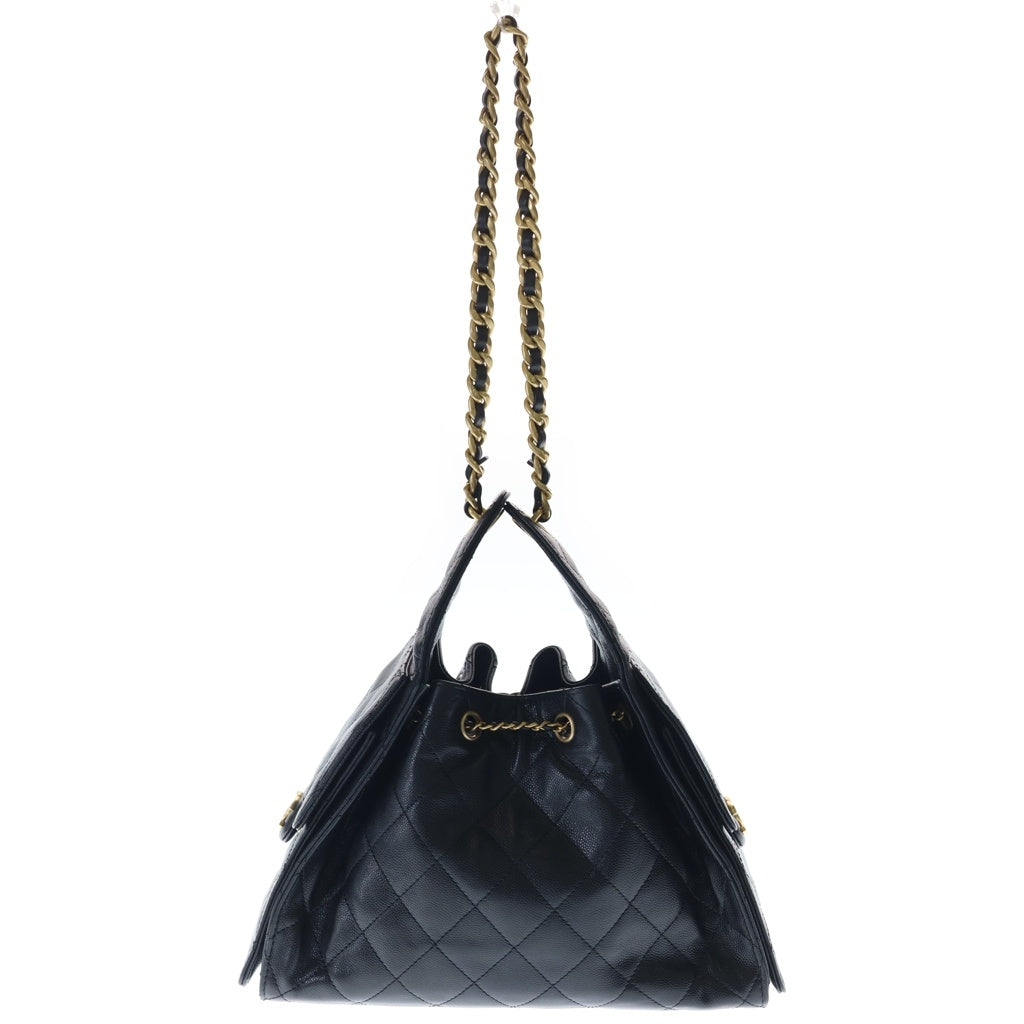CHANEL(シャネル) シャネル25 スモール チェーンショルダーバッグ ブラック キャビアスキン AS5293 ゴールド金具 レディース