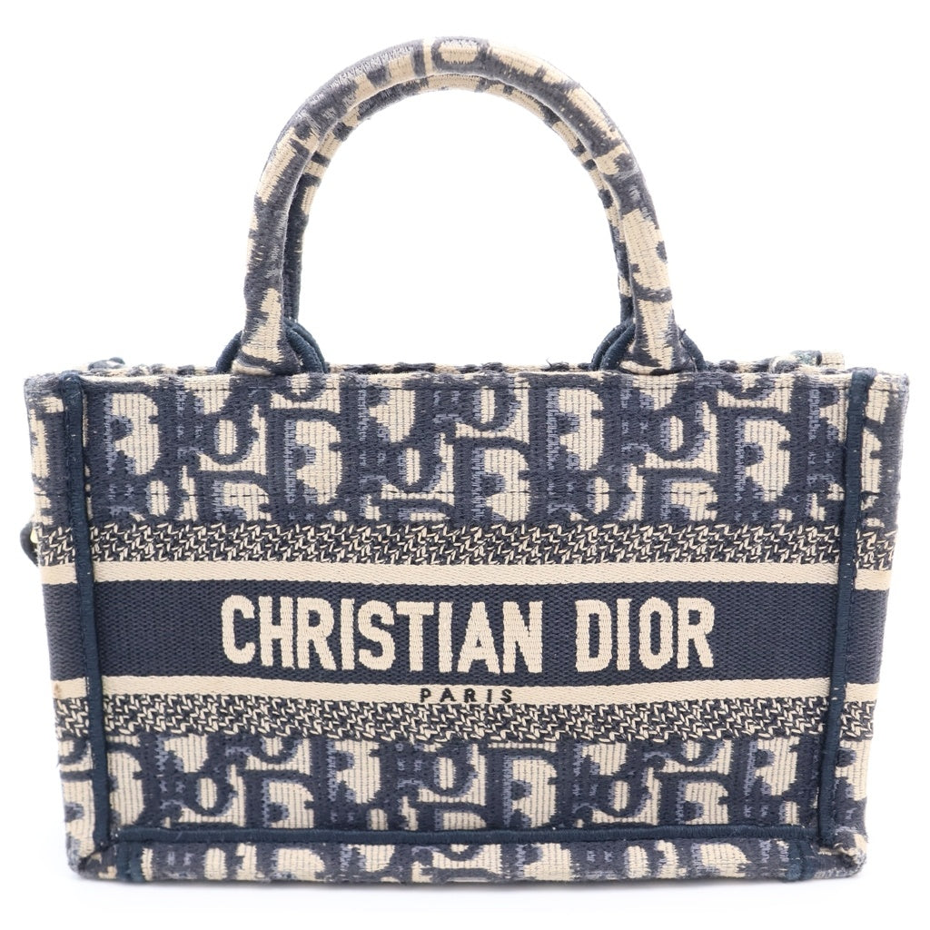 Christian Dior(クリスチャンディオール) ブックトート ミニ オブリーク トートバッグ ジャガードキャンバス ベージュ/ネイビー S5573CRIW_M928 レディース