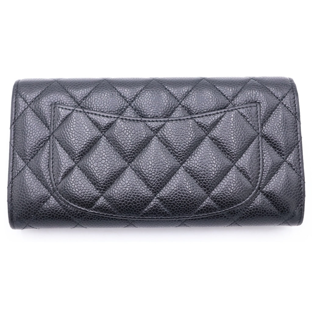 CHANEL(シャネル) マトラッセ クラシック ロング フラップ ウォレット キャビアスキン シルバー金具 ブラック AP0241 31番台 レディース