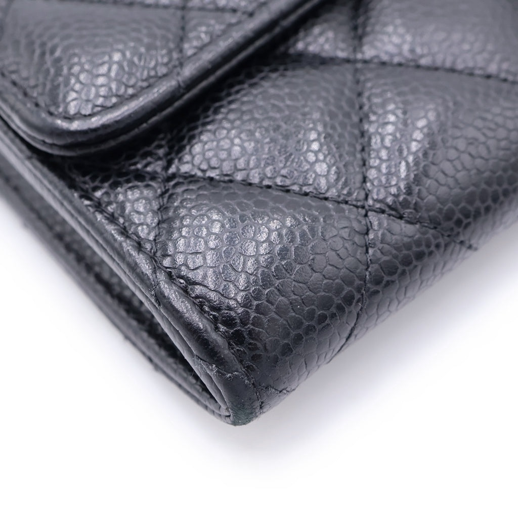 CHANEL(シャネル) マトラッセ クラシック ロング フラップ ウォレット キャビアスキン シルバー金具 ブラック AP0241 31番台 レディース