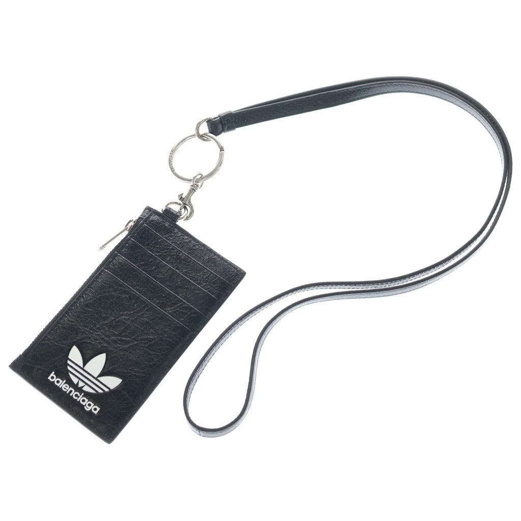 BALENCIAGA(バレンシアガ) ×adidas アディダス トレフォイル ロゴ レザー ネックストラップ フラグメント ケース ブラック 721894 レディース