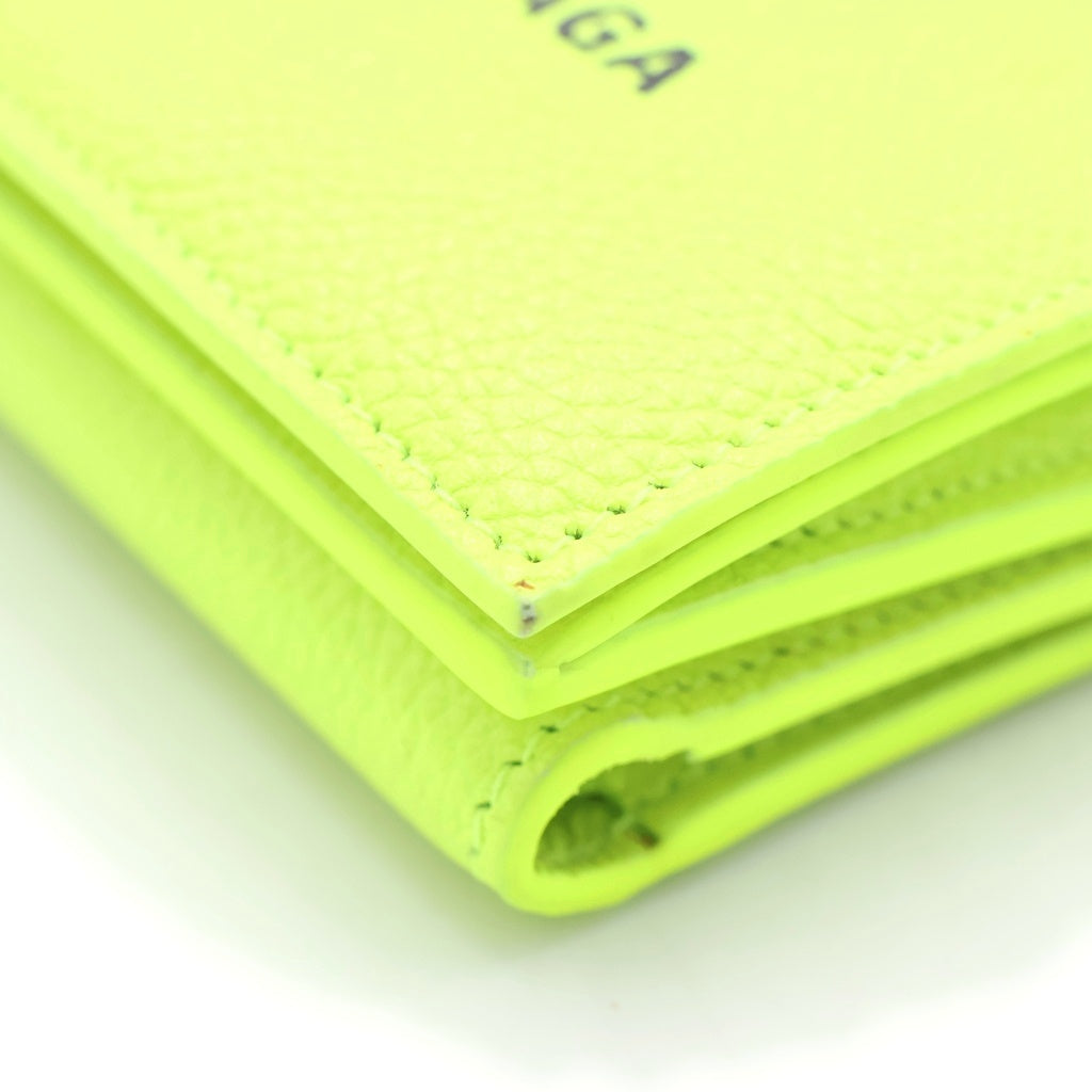 BALENCIAGA(バレンシアガ) Cash Mini Wallet キャッシュ ミニ ウォレット 三つ折り財布 ロゴ レザー イエローグリーン 594312 レディース