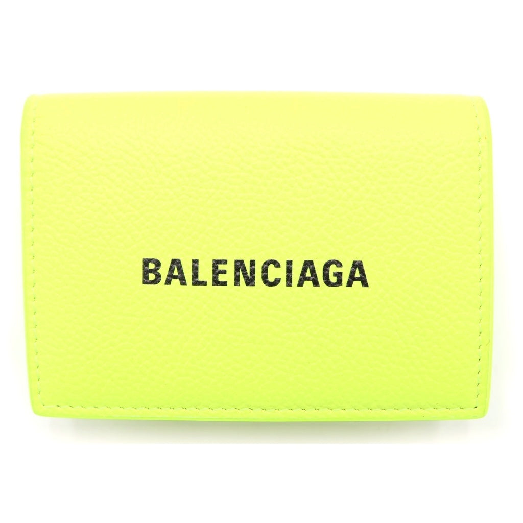 BALENCIAGA(バレンシアガ) Cash Mini Wallet キャッシュ ミニ ウォレット 三つ折り財布 ロゴ レザー イエローグリーン 594312 レディース