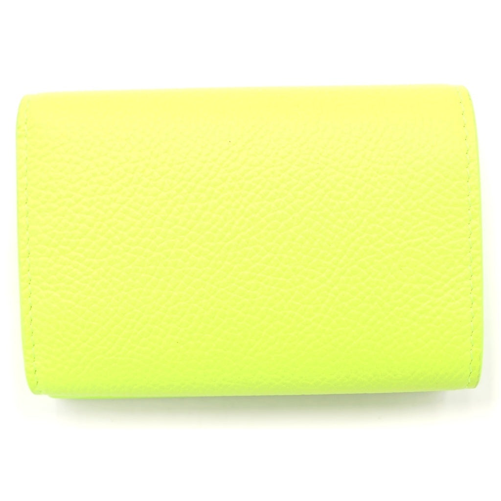 BALENCIAGA(バレンシアガ) Cash Mini Wallet キャッシュ ミニ ウォレット 三つ折り財布 ロゴ レザー イエローグリーン 594312 レディース