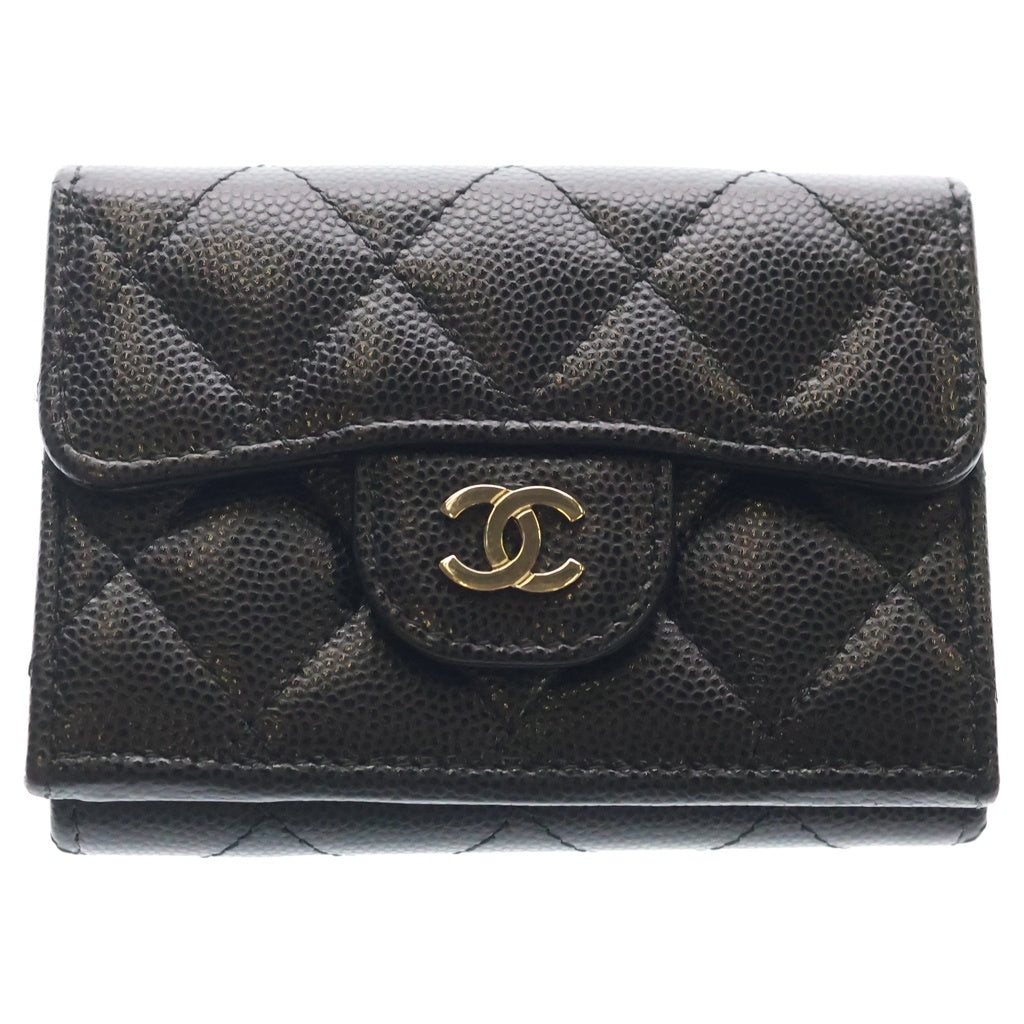 CHANEL(シャネル) マトラッセ キャビアスキン クラシック スモール フラップ ウォレット 三つ折り財布 コンパクトウォレット ブラック AP0230