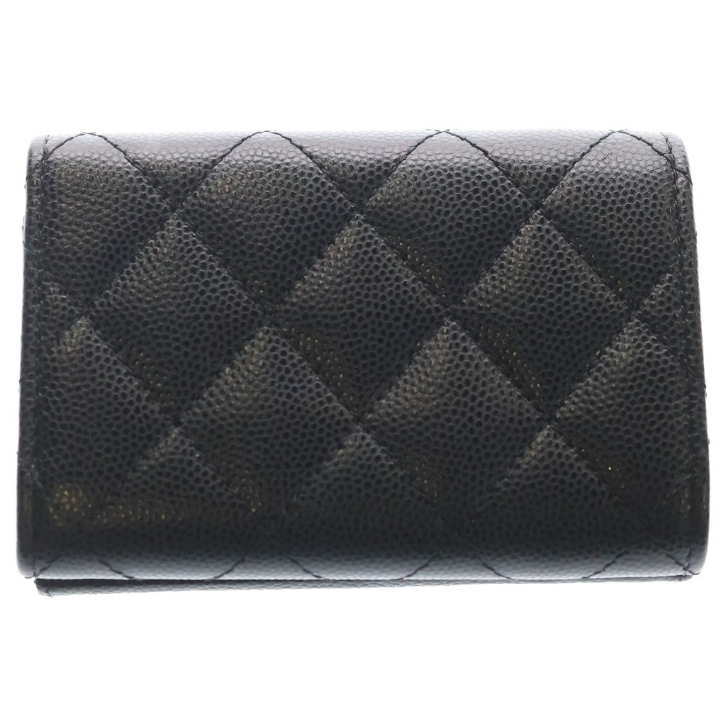 CHANEL(シャネル) マトラッセ キャビアスキン クラシック スモール フラップ ウォレット 三つ折り財布 コンパクトウォレット ブラック AP0230