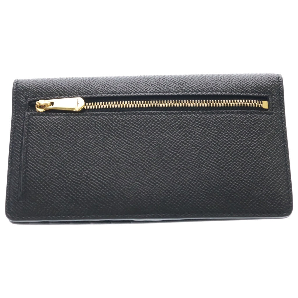 FERRAGAMO(フェラガモ) ガンチーニ レザー カードウォレット 二つ折り長財布 小銭入れ付き ブラック 22D779 レディース